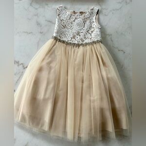 Kids Dream Cream Lace Tulle Rhinestone Flower Girl Dress | ivory lace tulle dres